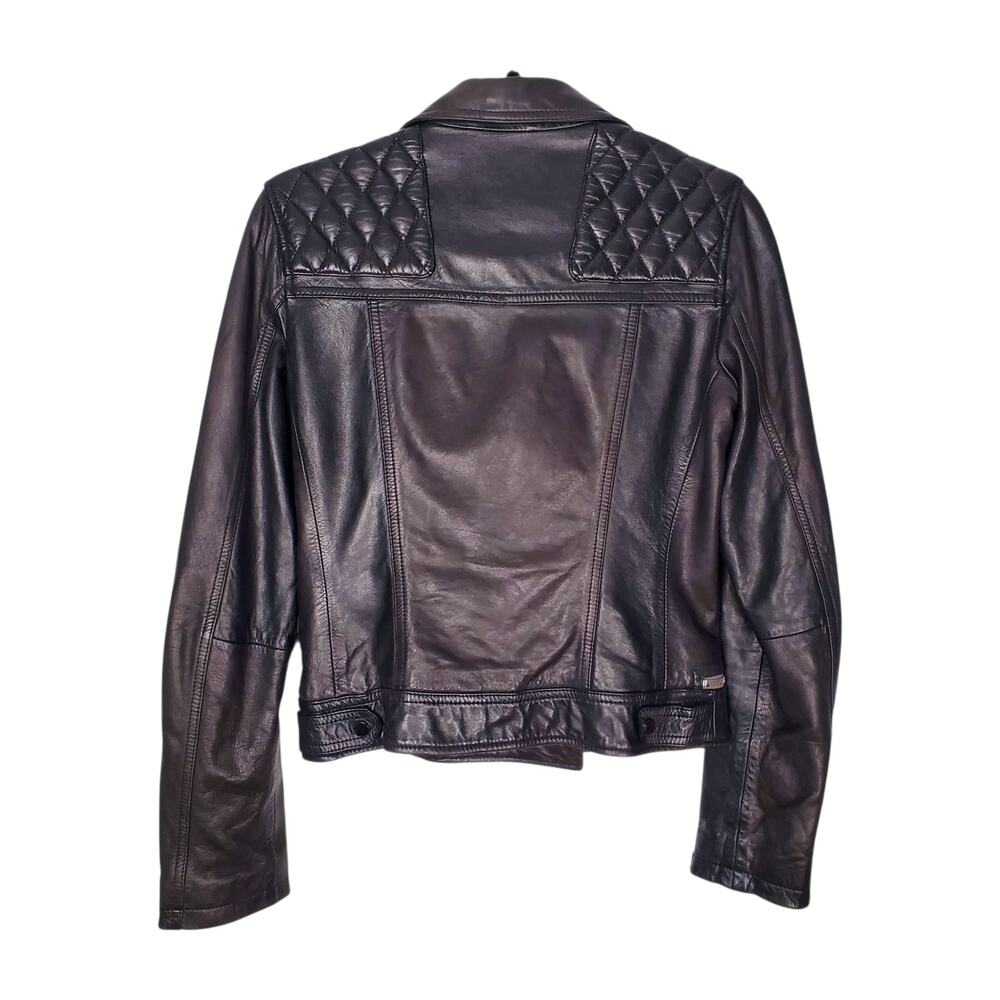 AllSaints Conroy Quilted Leather Zip Biker Jacket Black Asymmetric Size US 4 - Picture 5 of 11